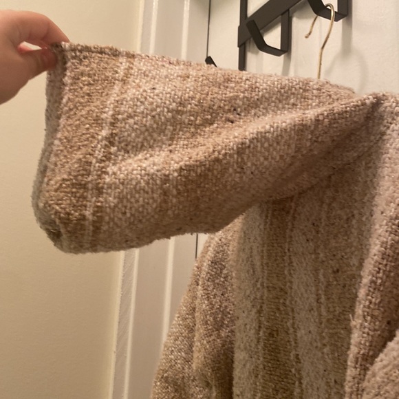 Authentic Mexican Baja pancho hoodie, size S, color is white and cream. - Picture 4 of 5